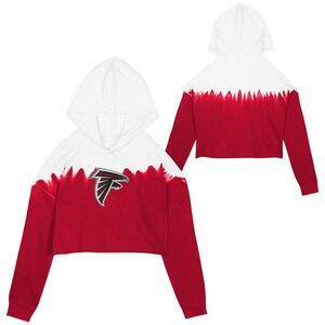 NFL Atlanta Falcons Teen Girls Tie-Dye Crop Hooded Sweatshirt White/Red, Small
